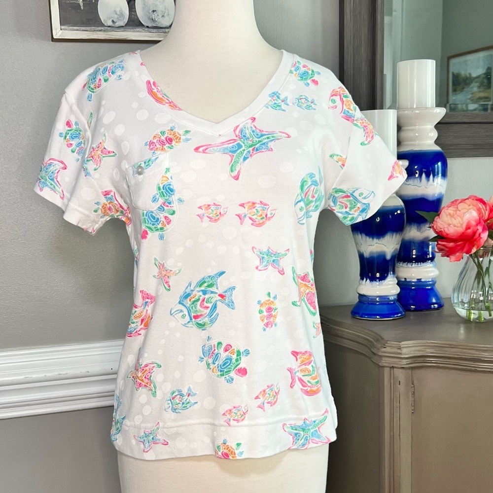 GUC Medium Fresh Produce Short Sleeve Shirt Ocean Fish Beach Multicolor 105